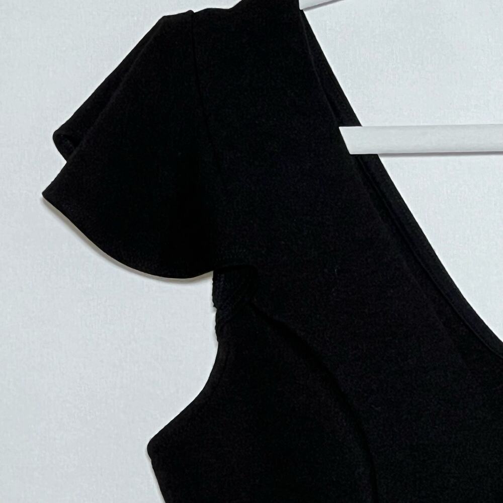 Lulus Linzee Ruffle Stetch Fitted Crop Top Black Womens Size Small - Picture 10 of 13